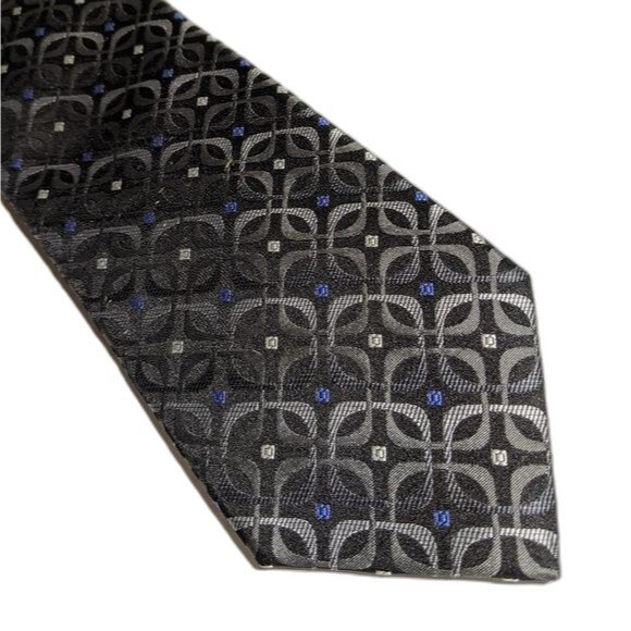 Pronto Uomo Couture Black Silver Blue Dots Tie - Picture 3 of 4